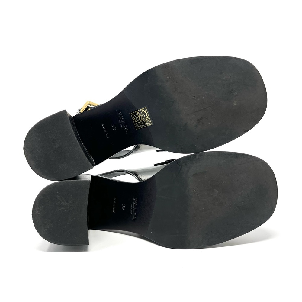 RARE Prada SS20 White Black Logo Brushed Leather Slingback Loafers Heels 39 9 - Picture 11 of 13